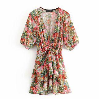 Short-sleeve Floral Tiered Dress