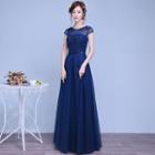 Embellished Cap-sleeve A-line Evening Gown