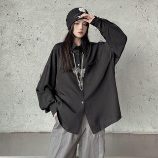 Long-sleeve Chain Accent Button-up Shirt