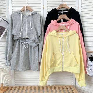 Set: Hooded Jacket + Drawcord Mini Skirt