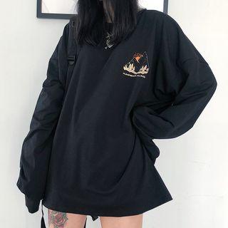 Printed Long-sleeve Oversize T-shirt Black - One Size