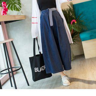 Striped Belt Denim Gaucho Pants
