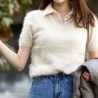 Short-sleeve Furry-knit Polo Shirt