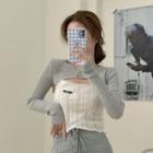 Long-sleeve Plain Shrug Top / Lettering Crochet Camisole