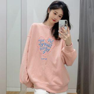Long-sleeve Lettering Heart Print Sweatshirt