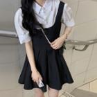 Plain Mini Overall Dress / Short-sleeve Plain Shirt