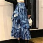 Tie-dyed Midi A-line Layered Skirt
