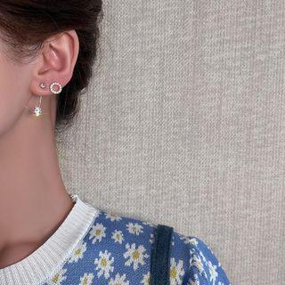 Rhinestone Asymmetrical Dangle Earring 1 Pair - S925 Silver Pin - Gold - One Size