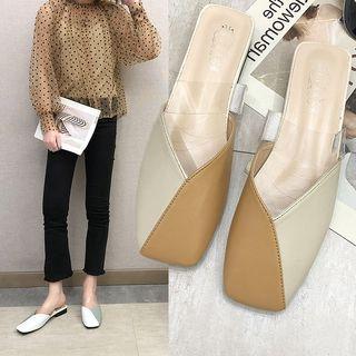 Faux Leather Panel Square Toe Slide Sandals