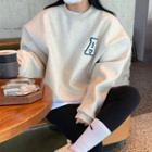 Letter Embroidered Sweatshirt Beige - One Size