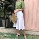 Linen Blend A-line Midi Skirt With Sash
