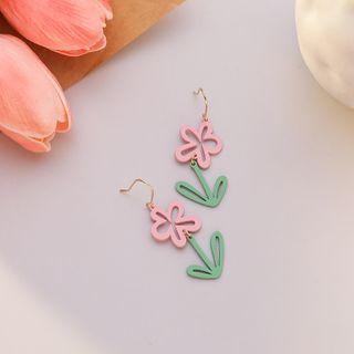 Flower Alloy Earring 1 Pair - Pink & Green - One Size