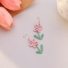 Flower Alloy Earring 1 Pair - Pink & Green - One Size