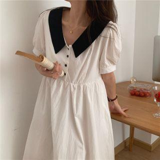 Short-sleeve Contrast Collar Smock Dress