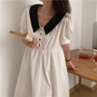 Short-sleeve Contrast Collar Smock Dress