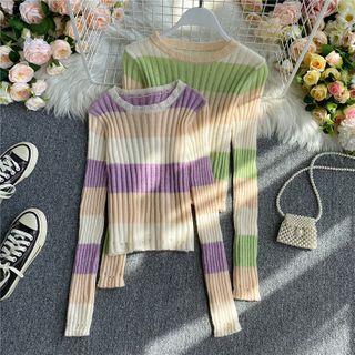 Ribbed Color-block Long-sleeve Knit Top