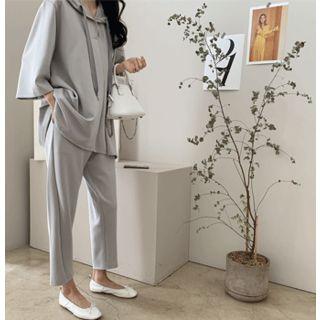 Set: Hooded 3/4-sleeve Top + Sweat Pants