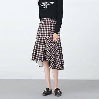 Ruffle Plaid Midi Skirt