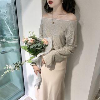 Open Back Off-shoulder Glitter Top / Skirt