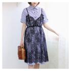 Set: Lace Slipdress + Short-sleeve Stripe Shirtdress