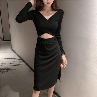 Cut-out V-neck Long-sleeve Sheath Dress
