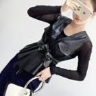 Open Front Faux Leather Vest