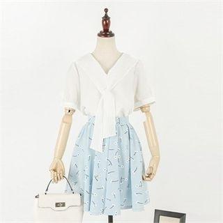 Puff-sleeve Tie-front Top
