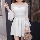 Mesh Panel Off-shoulder A-line Dress