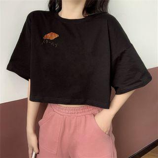 Bread Print Short-sleeve Cropped T-shirt
