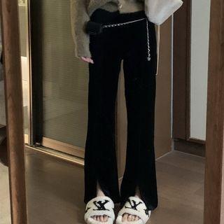 Slit Straight-leg Pants / Mohair Cardigan / Belt