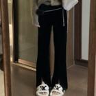 Slit Straight-leg Pants / Mohair Cardigan / Belt