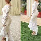Off-shoulder Sheath Lace Wedding Gown