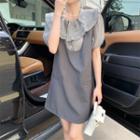 Puff-sleeve Wide Collar Blouse / Mini Overall Dress