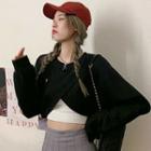 Long-sleeve Asymmetrical Hem Cropped Sweatshirt / Plain Camisole Top