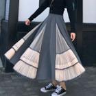Mesh Panel Maxi A-line Skirt