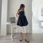 Tie-shoulder Contrast-panel Midi Dress