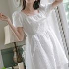 Plain Puff-sleeve Square Neck Dress