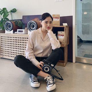 Notch-collar Striped Shirt