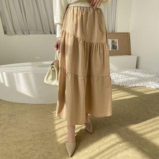 Shirred Tiered Maxi Full Skirt