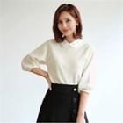 Balloon-sleeve Knit Top Ivory - One Size
