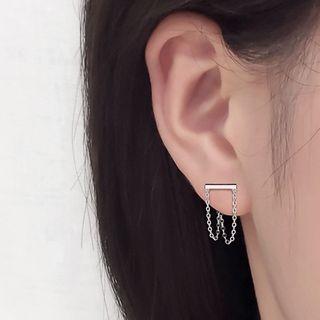 Chain Stud Earring 1 Pair - Silver - One Size