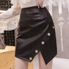 Faux Leather Split Front Mini Fitted Skirt