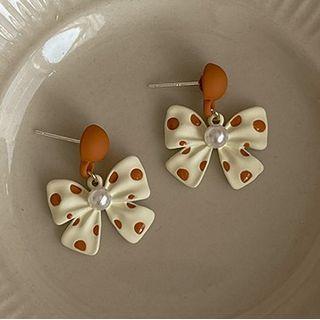 Polka Dot Bow Faux Pearl Alloy Dangle Earring 1 Pair - Tangerine - One Size