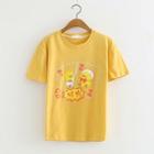 Short-sleeve Cartoon Duck Printed T-shirt Yellow - One Size