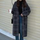 Over-the-knee Plaid Jacket Black - One Size