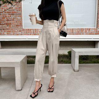 Frilled-waist Pintuck Loose-fit Pants