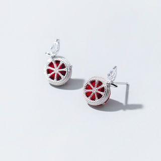 Lemon Rhinestone Sterling Silver Earring 1 Pair - Silver & Red - One Size