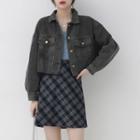 Cropped Frayed Denim Jacket Gray - One Size