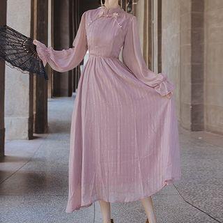 Long-sleeve Frog Buttoned Qipao Dress