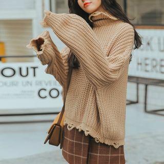 Distressed Turtleneck Sweater